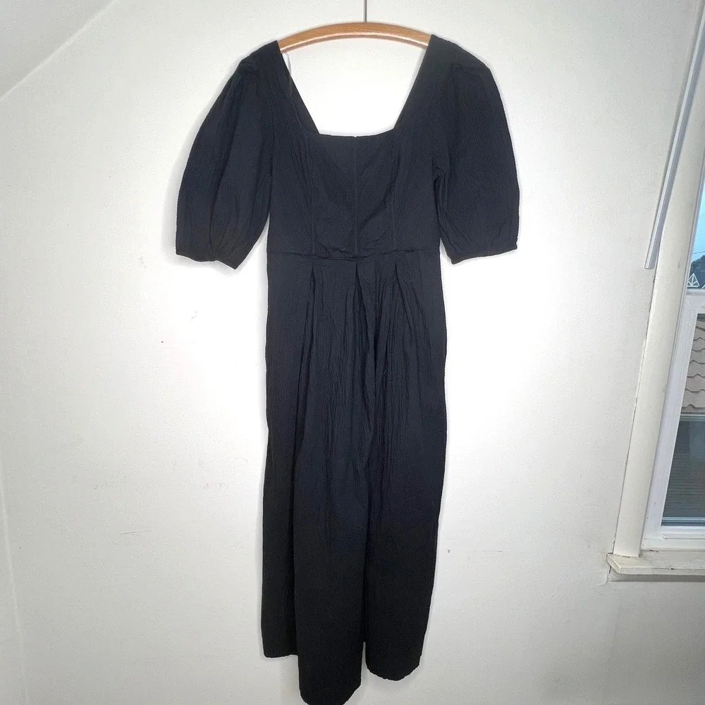 Black Milkmaid Square Neck Crinkle Puff‎ Sleeve Maxi Dress Size Large Cottage